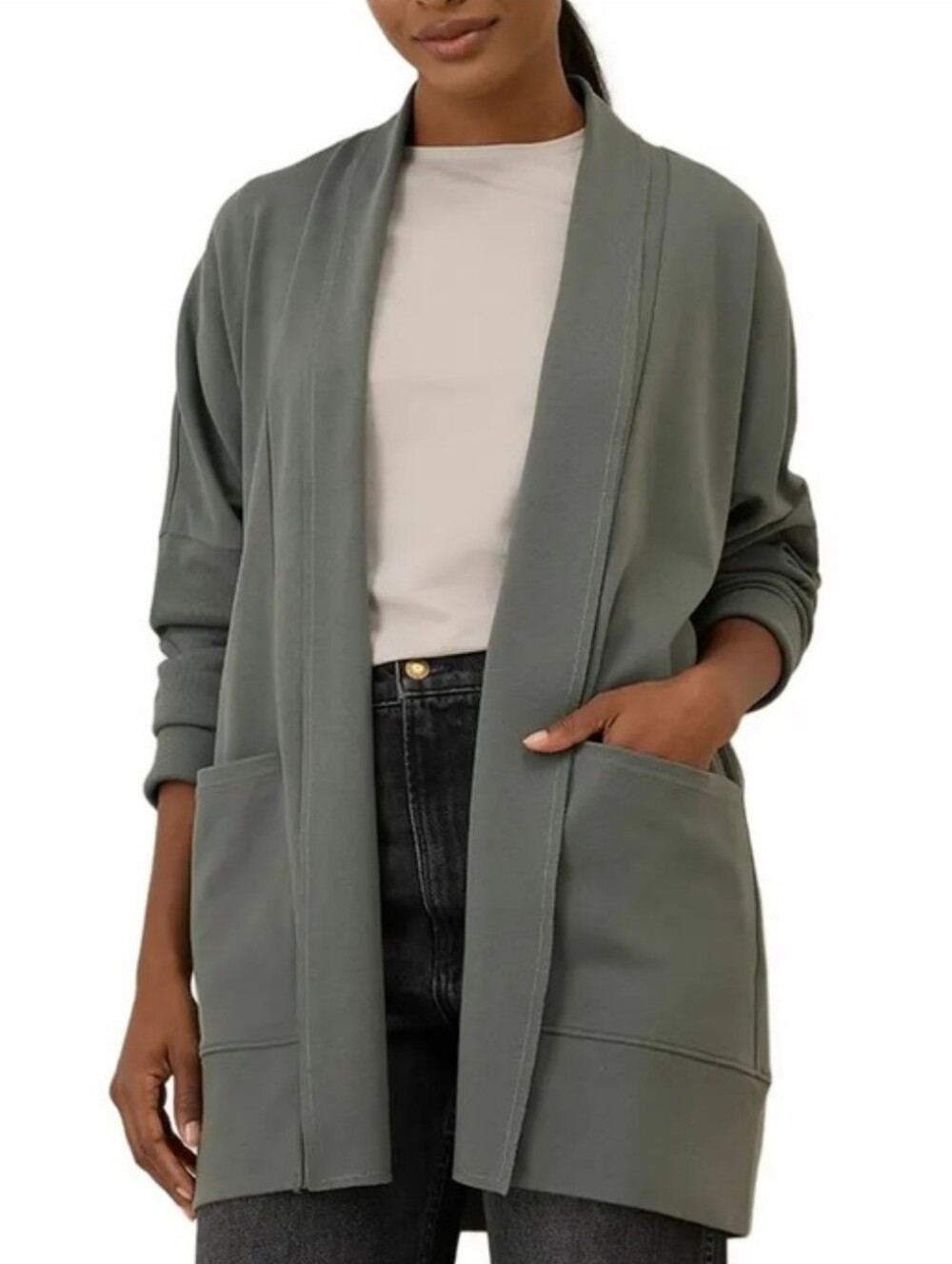 Pact Organic Cotton Airplane Wrap Open Cardigan Sage Green